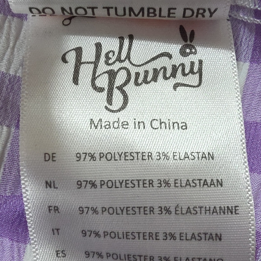 Hell Bunny Lilac Gingham Circle Skirt with White Lace Trim - Picture 5 of 7